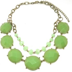 Lime colored acrylic bib necklace in neon green. 18”